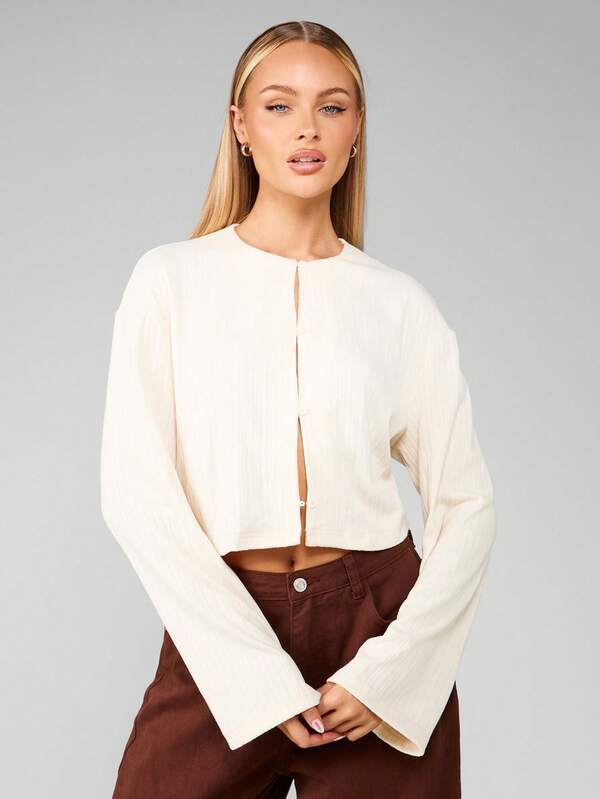 Missguided MISSGUIDED Long Sleeve Cropped Button Down Cardigan With Fitted Sleeves