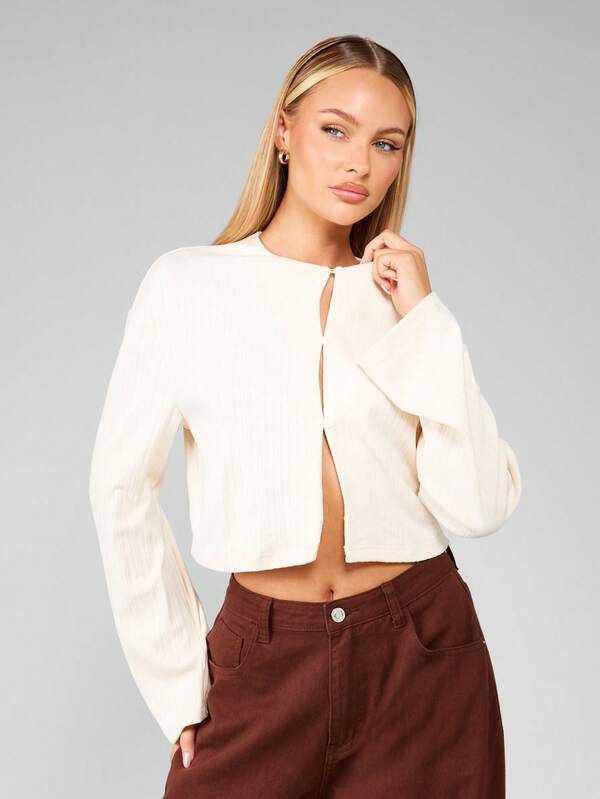 missguided MISSGUIDED Long Sleeve Cropped Button Down Cardigan With Fitted Sleeves