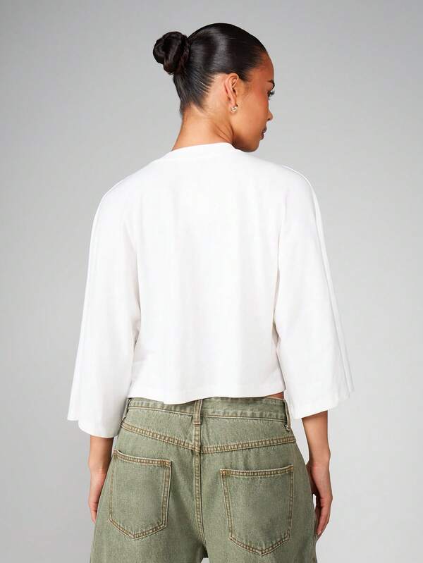 Missguided MISSGUIDED Long Sleeve Cropped Crew Neck Top