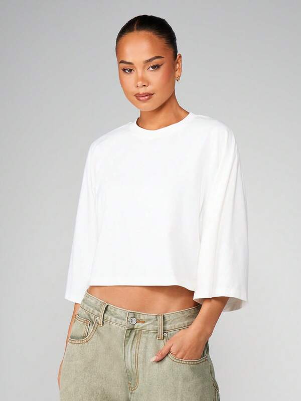 Missguided MISSGUIDED Long Sleeve Cropped Crew Neck Top