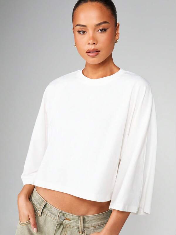 missguided MISSGUIDED Long Sleeve Cropped Crew Neck Top