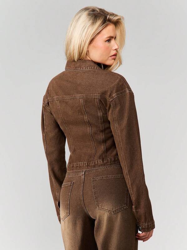 Missguided MISSGUIDED Long Sleeve Denim Jacket With Cinched Waist