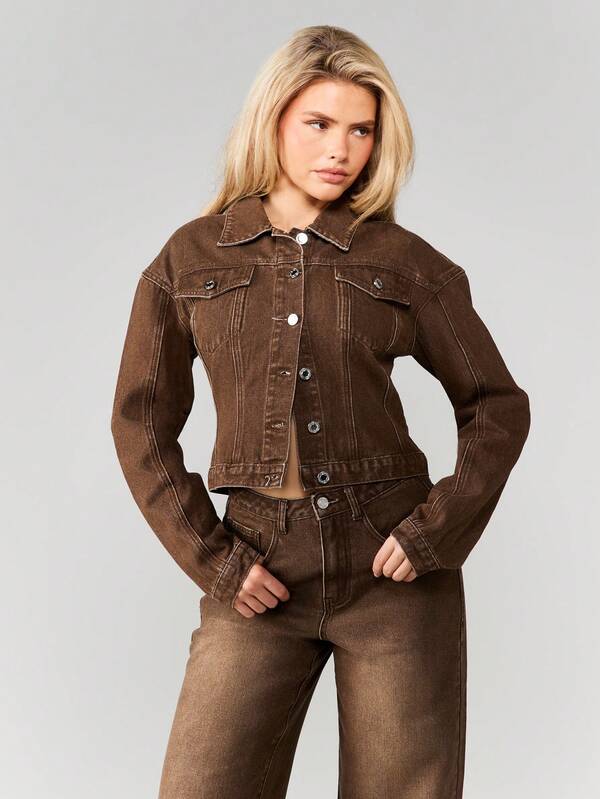 Missguided MISSGUIDED Long Sleeve Denim Jacket With Cinched Waist