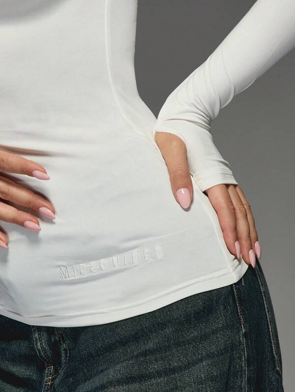 Missguided MISSGUIDED Long Sleeve Fitted Bodysuit With Thumb Holes