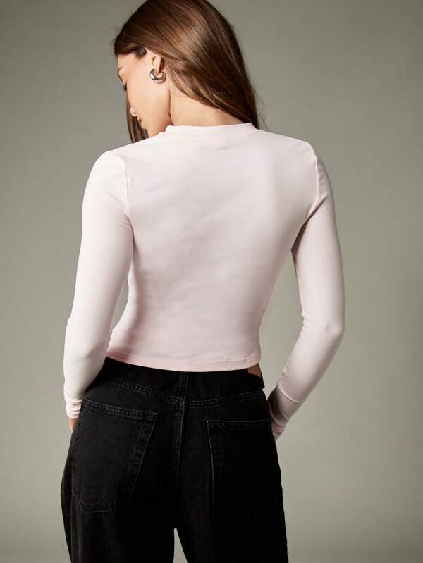 Missguided MISSGUIDED Long Sleeve Fitted Crop Top With Logo Print