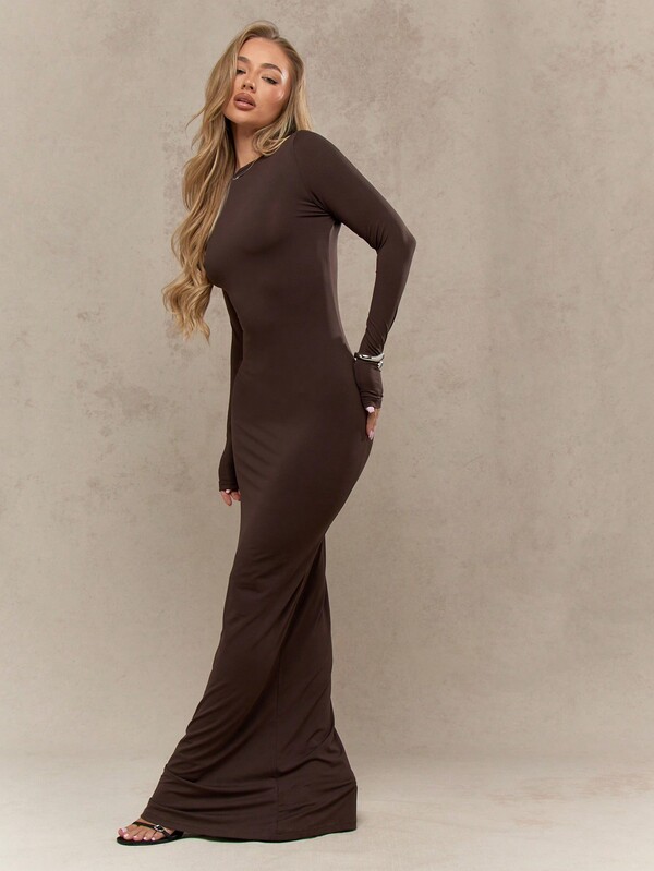 Missguided MISSGUIDED Long Sleeve Fitted Maxi Dress