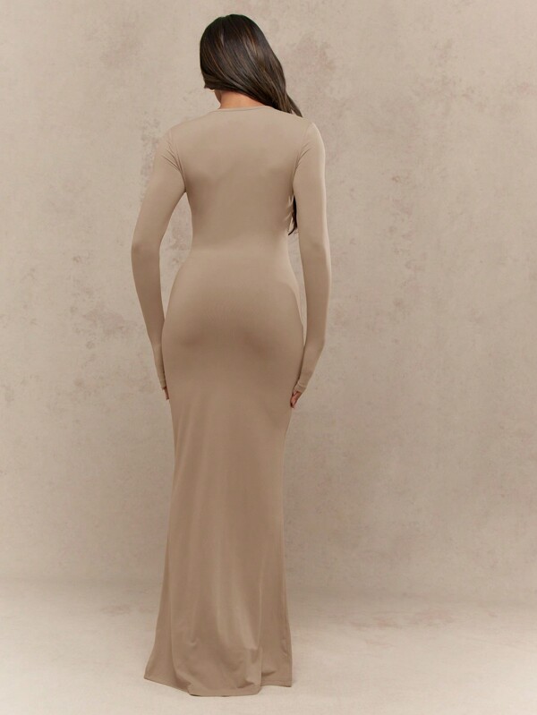 Missguided MISSGUIDED Long Sleeve Fitted Maxi Dress With Round Neck