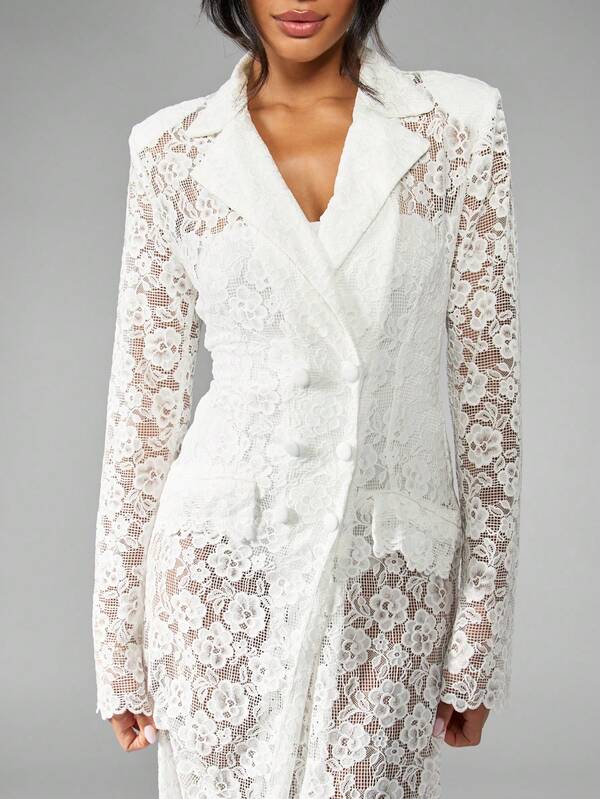 Missguided MISSGUIDED Long Sleeve Floor Length Blazer Style Lace Dress