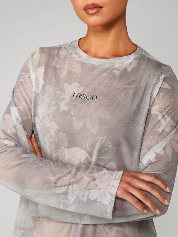 Missguided MISSGUIDED Long Sleeve Floral Camouflage Print Top