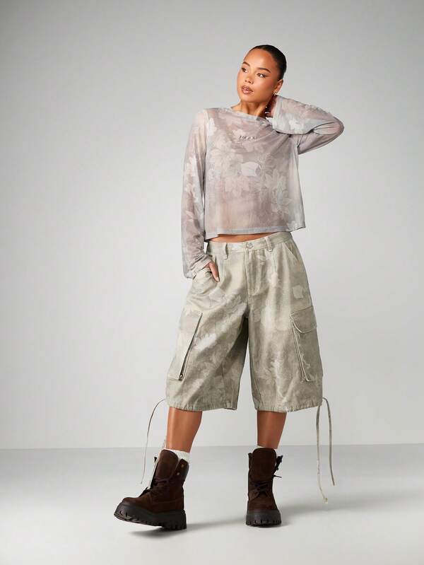 Missguided MISSGUIDED Long Sleeve Floral Camouflage Print Top