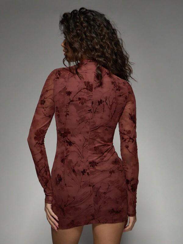 Missguided MISSGUIDED Long Sleeve Floral Mini Dress With Twisted Cut-Out Front Detail
