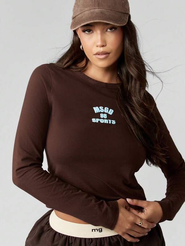 missguided MISSGUIDED Long Sleeve Graphic Tee With Sports Print