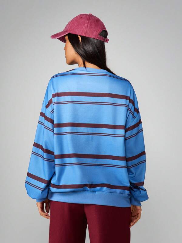 Missguided MISSGUIDED Long Sleeve Horizontal Striped Pullover Sweatshirt