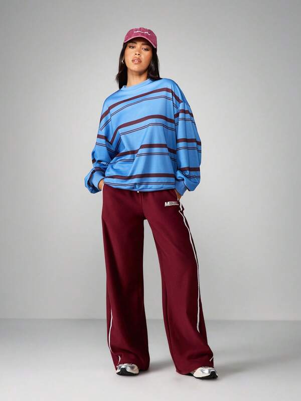 Missguided MISSGUIDED Long Sleeve Horizontal Striped Pullover Sweatshirt