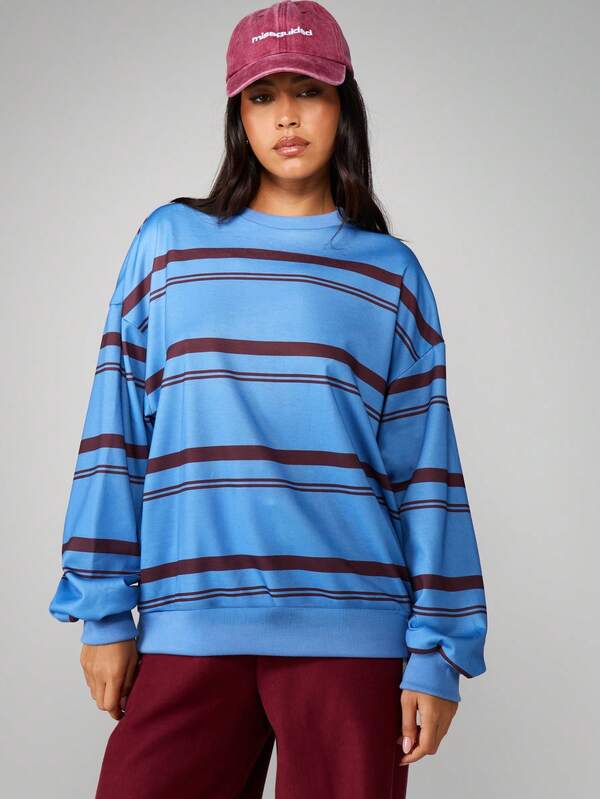 Missguided MISSGUIDED Long Sleeve Horizontal Striped Pullover Sweatshirt