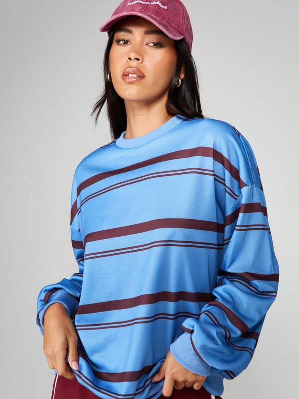 missguided MISSGUIDED Long Sleeve Horizontal Striped Pullover Sweatshirt