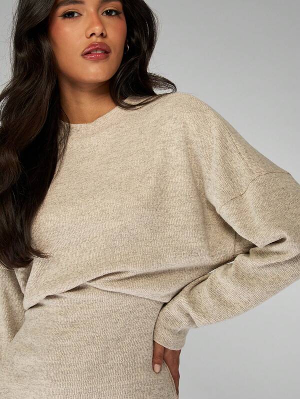 Missguided MISSGUIDED Long Sleeve Knitted Mini Dress Elegant Ribbed Sweater Dress Winter Layering Fall Party Club Night Out Modern Fashion