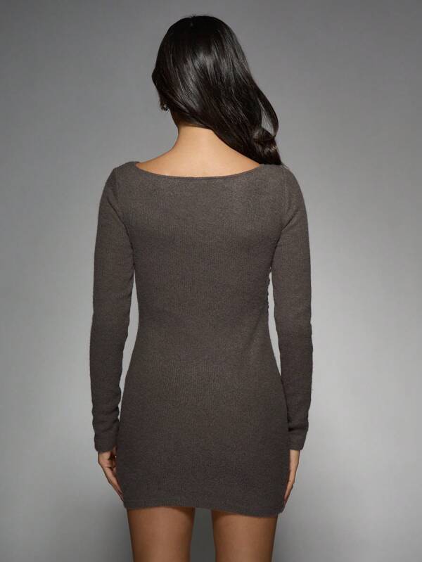 Missguided MISSGUIDED Long Sleeve Knitted Mini Dress With Ruched Front