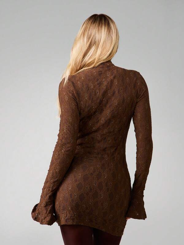 Missguided MISSGUIDED Long Sleeve Lace Mini Dress With Bell Sleeves