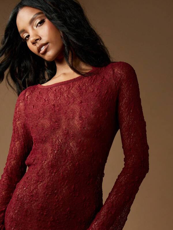 Missguided MISSGUIDED Long Sleeve Lace Mini Dress With Open Back And Bell Sleeves