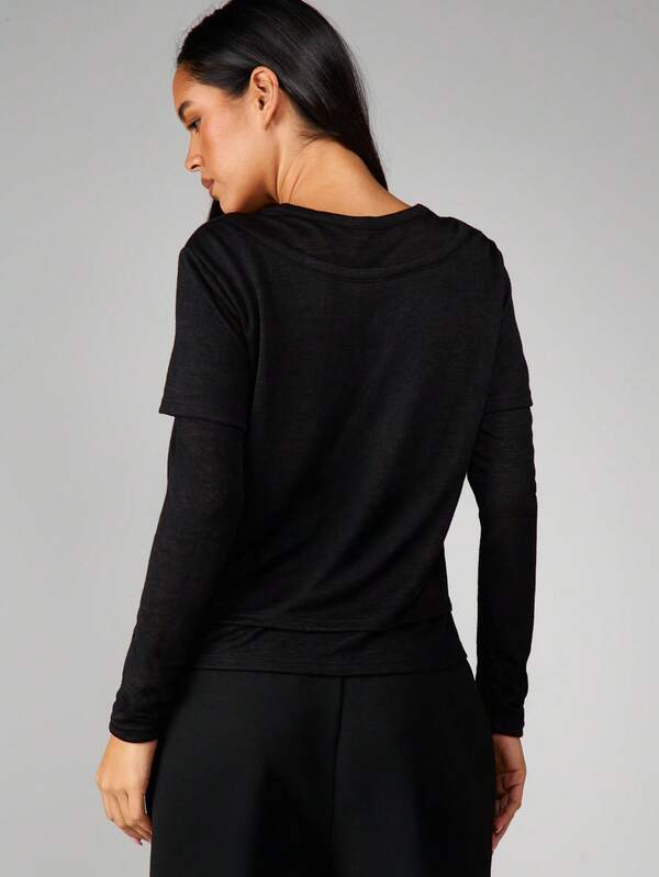 Missguided MISSGUIDED Long Sleeve Layered Top With Short Overlay