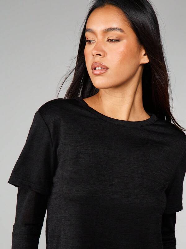 Missguided MISSGUIDED Long Sleeve Layered Top With Short Overlay
