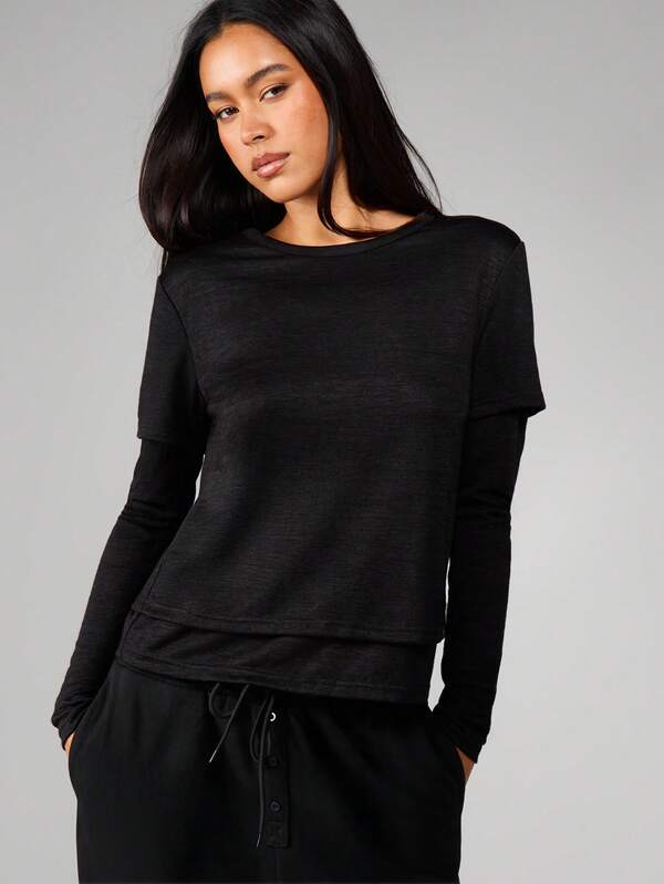 missguided MISSGUIDED Long Sleeve Layered Top With Short Overlay