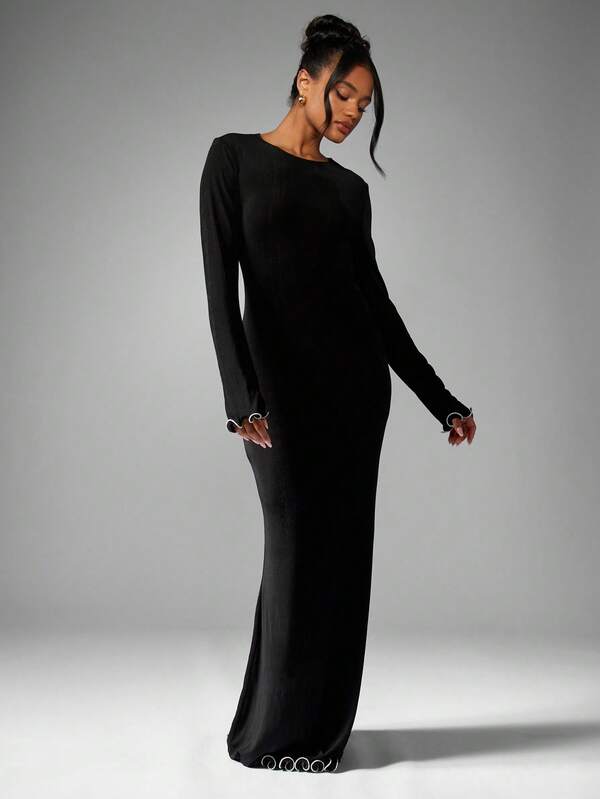 Missguided MISSGUIDED Long Sleeve Maxi Dress With Ruffle Trim Details