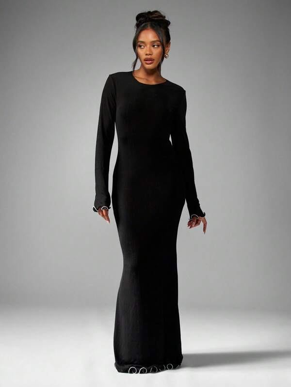 missguided MISSGUIDED Long Sleeve Maxi Dress With Ruffle Trim Details