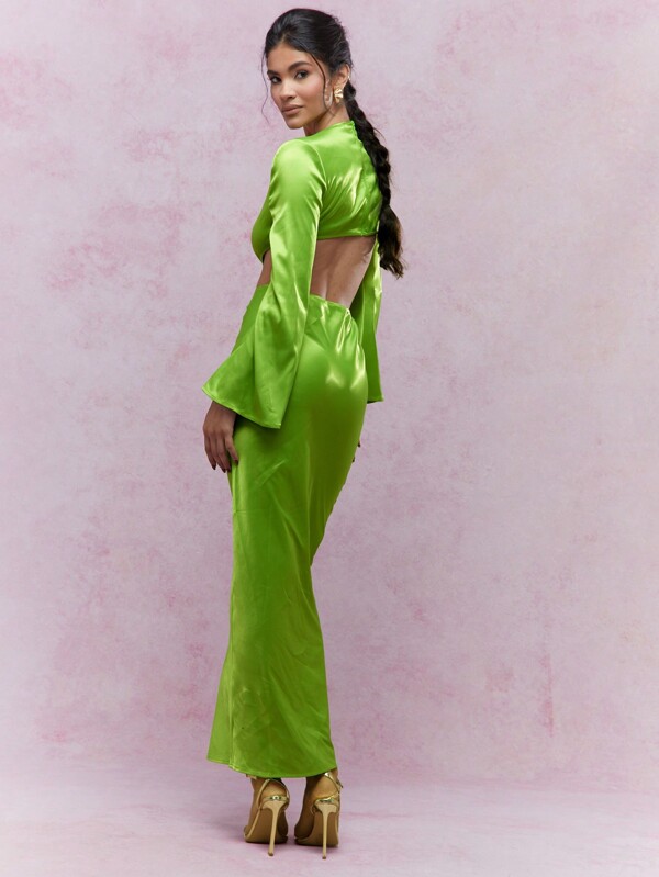 Missguided MISSGUIDED Long Sleeve Maxi Evening Gown With Cut-Out Detail