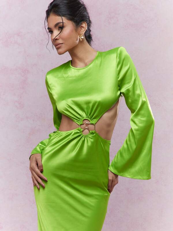 Missguided MISSGUIDED Long Sleeve Maxi Evening Gown With Cut-Out Detail