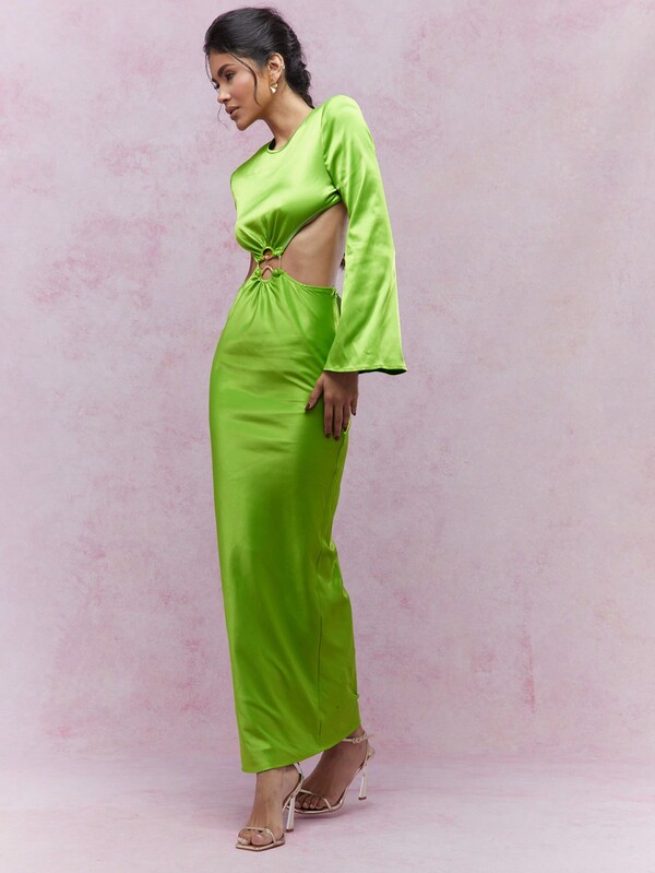 Missguided MISSGUIDED Long Sleeve Maxi Evening Gown With Cut-Out Detail