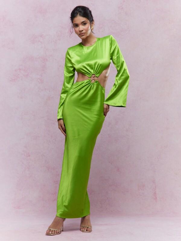 missguided MISSGUIDED Long Sleeve Maxi Evening Gown With Cut-Out Detail