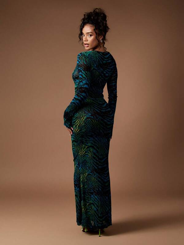 Missguided MISSGUIDED Long Sleeve Mesh Bodycon Maxi Dress