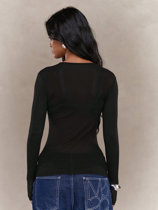 Missguided MISSGUIDED Long Sleeve Mesh Top With Fitted Design