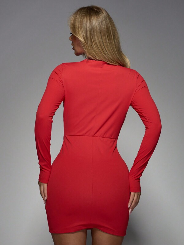 Missguided MISSGUIDED Long Sleeve Mini Dress With Front Twist And Keyhole Design