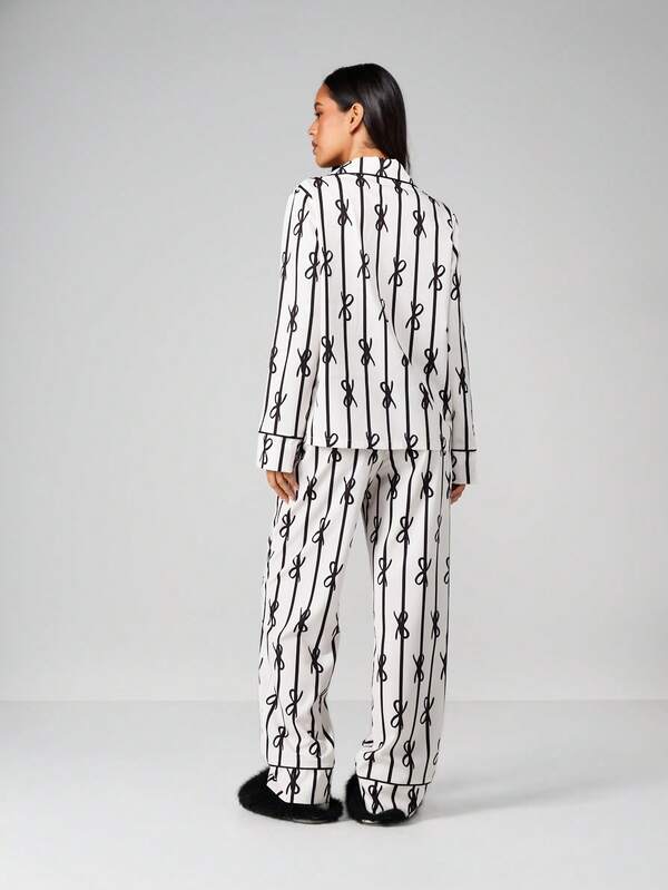 Missguided MISSGUIDED Long Sleeve Pajama Set With Bow Print
