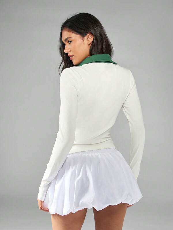 Missguided MISSGUIDED Long Sleeve Ribbed Polo Top With Contrast Collar