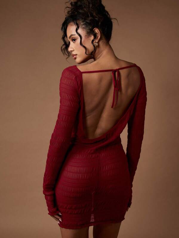 Missguided MISSGUIDED Long Sleeve Ruched Backless Bodycon Mini Dresses