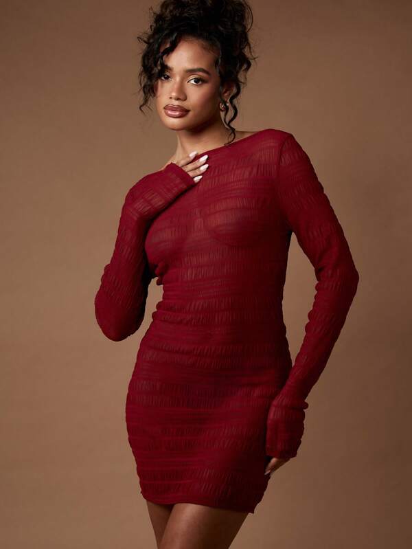 missguided MISSGUIDED Long Sleeve Ruched Backless Bodycon Mini Dresses