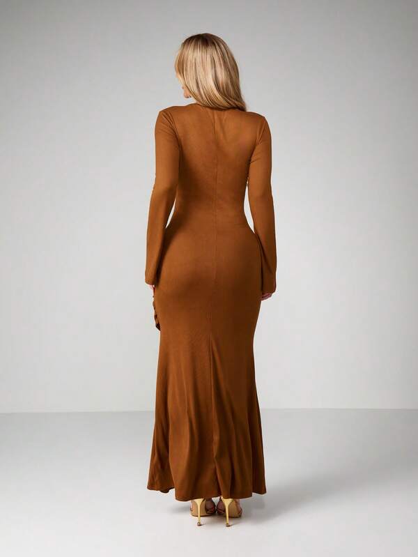 Missguided MISSGUIDED Long Sleeve Ruched Bodycon Maxi Dress