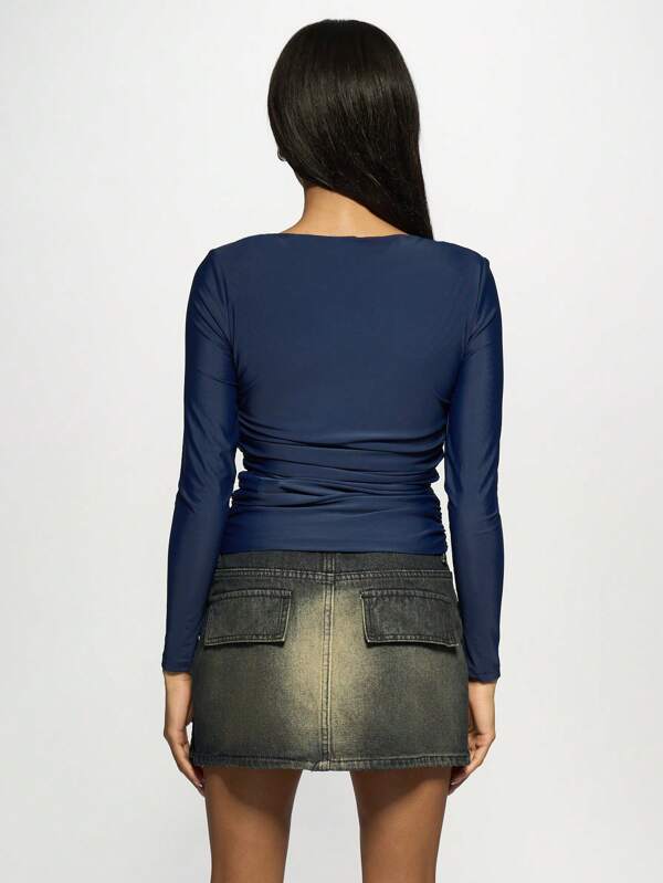 Missguided MISSGUIDED Long Sleeve Ruched Casual Fitted T-Shirt
