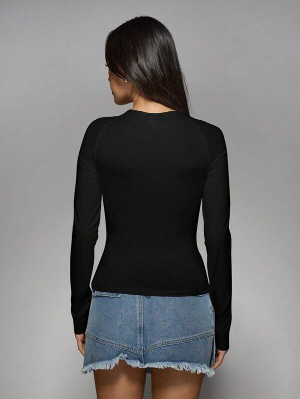 Missguided MISSGUIDED Long Sleeve Ruched Side Fitted Crop Women Top