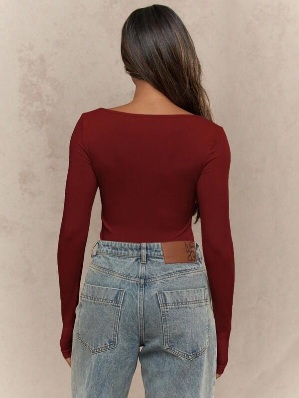 Missguided MISSGUIDED Long Sleeve Square Neck Bodysuit