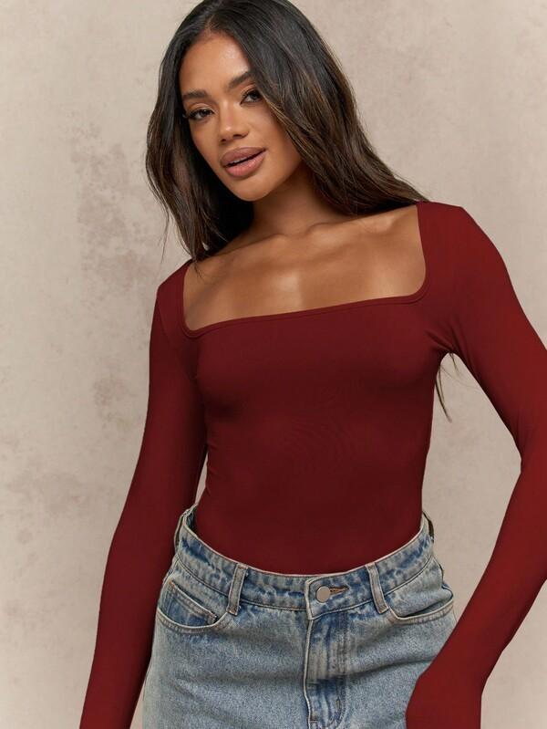 Missguided MISSGUIDED Long Sleeve Square Neck Bodysuit