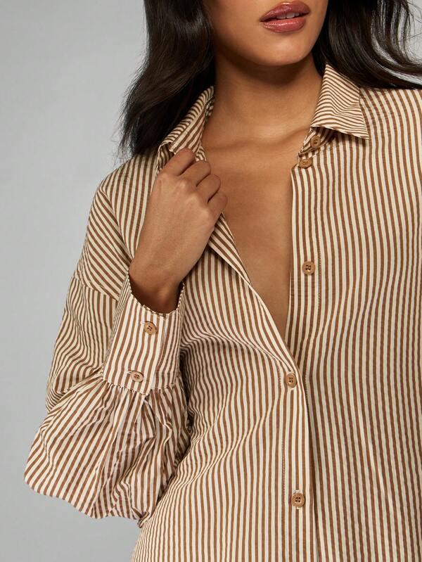 Missguided MISSGUIDED Long Sleeve Striped Collared Mini Shirt Dress With Belt