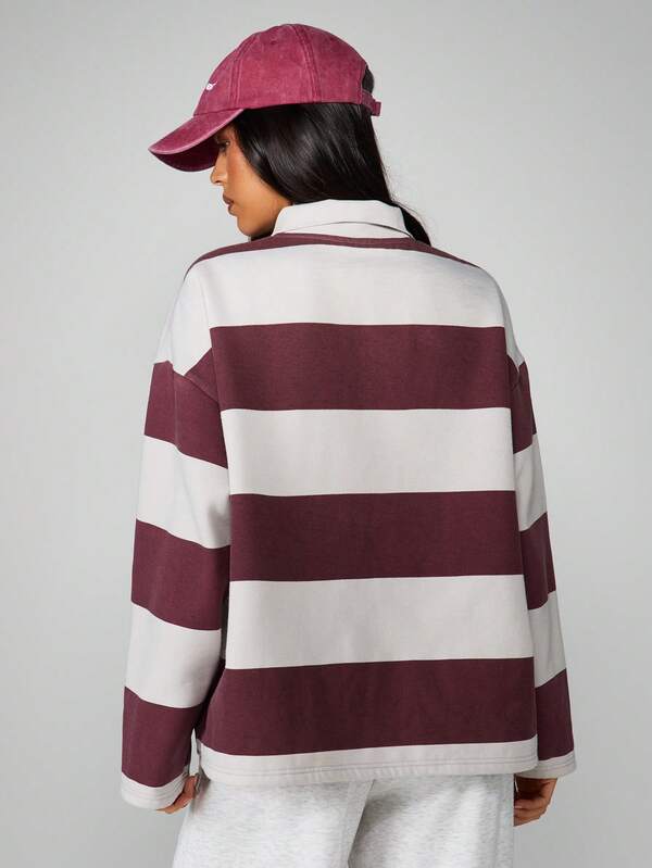 Missguided MISSGUIDED Long Sleeve Striped Rugby Sweatshirt With Collar
