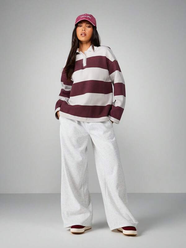 Missguided MISSGUIDED Long Sleeve Striped Rugby Sweatshirt With Collar