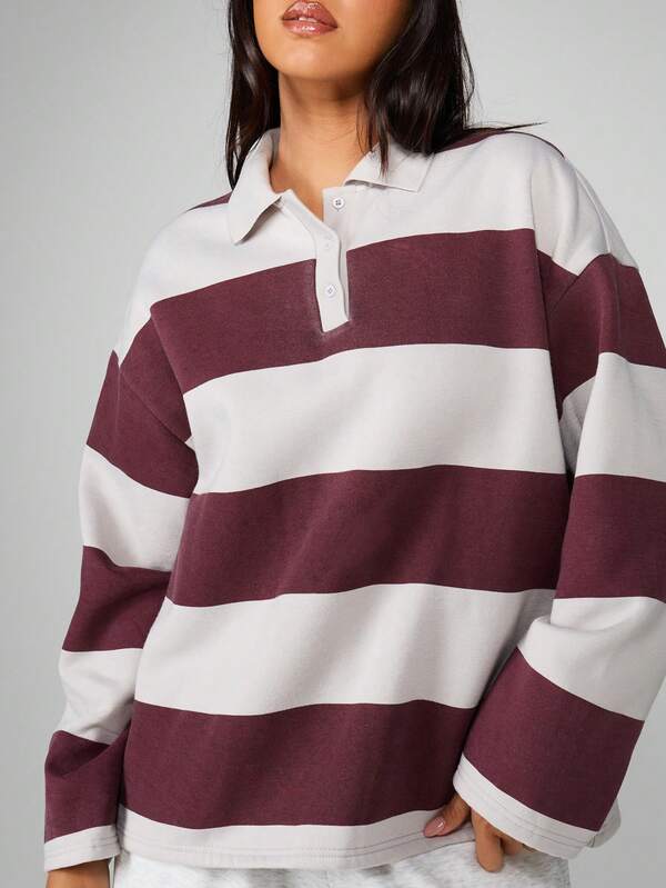 Missguided MISSGUIDED Long Sleeve Striped Rugby Sweatshirt With Collar