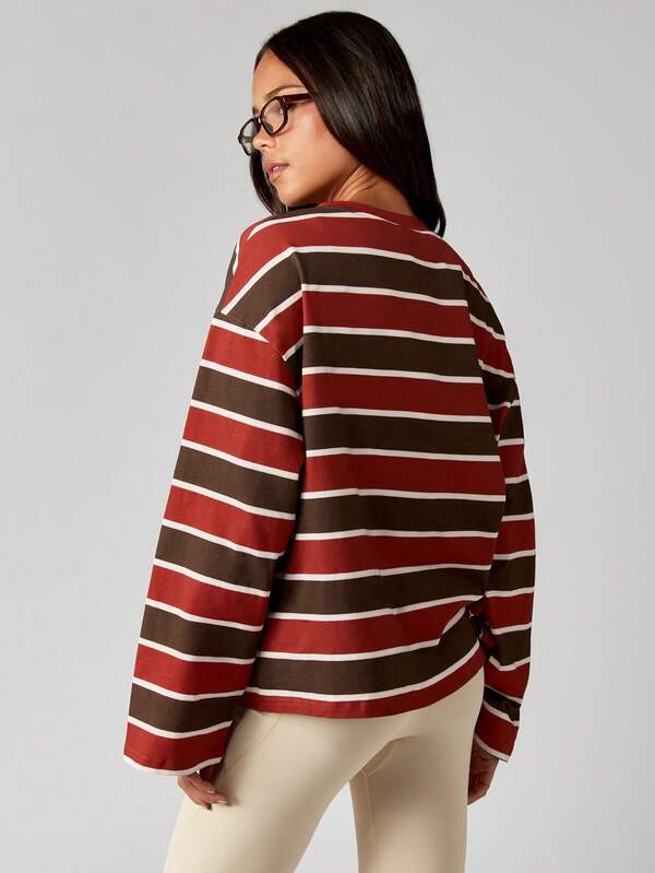 Missguided MISSGUIDED Long Sleeve Striped T-Shirt With Logo